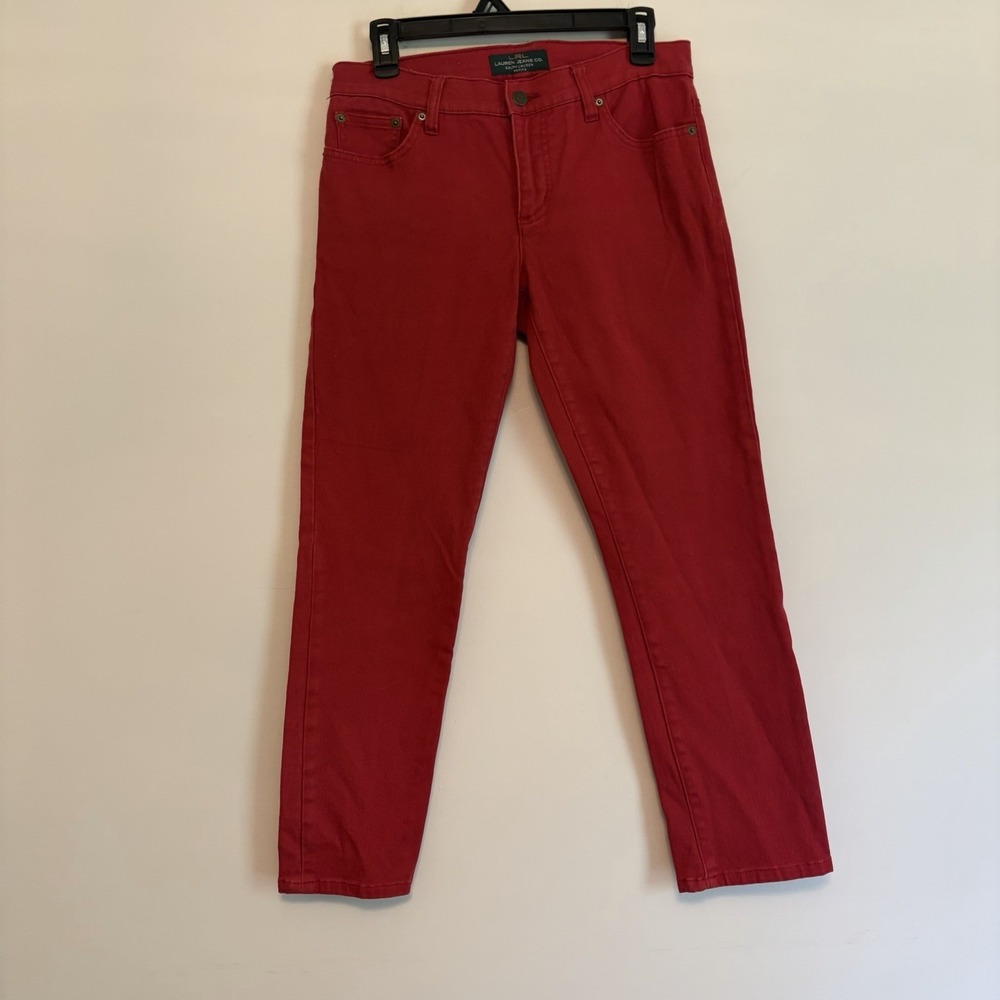 Lauren Ralph Lauren Washed Red Jeans Straight Leg Cropped 6 Petite Denim Stretch